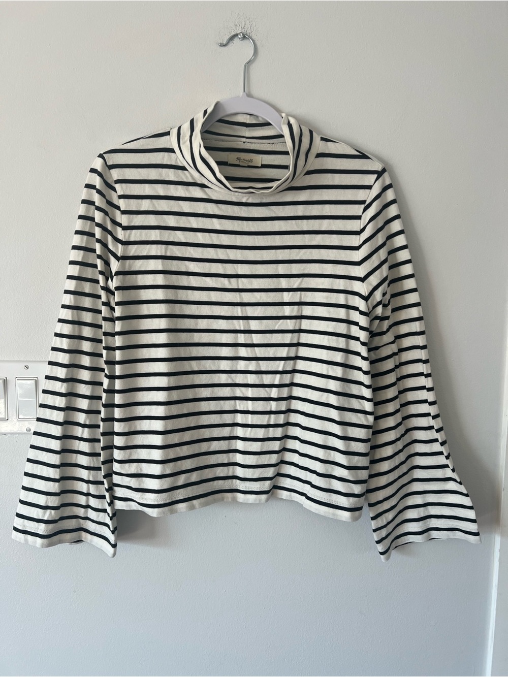 Madewell Wide Sleeve Turtleneck Top Shirt Black & Cream Striped Womens Meduim M